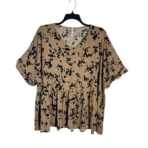Mittoshop Women's Size 2XL Brown Shirt Cow Print Short Sleeve Tunic Pullover Top